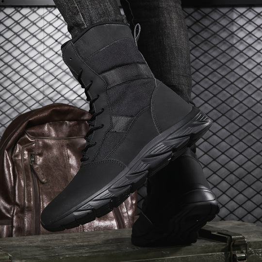 Lace-up boots with a high shaft and profiled sole for men