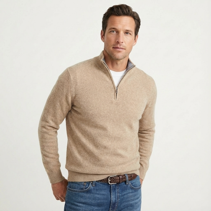 Rückansicht des Herren Quarter-Zip-Pullovers mit Stehkragen