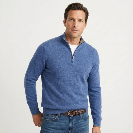 Herren Quarter-Zip-Pullover mit Stehkragen in der Vorderansicht