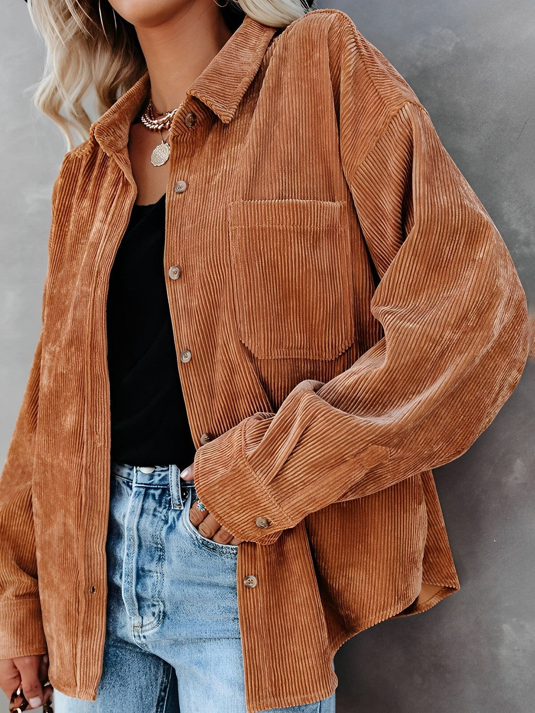 Women's corduroy jacket with button placket