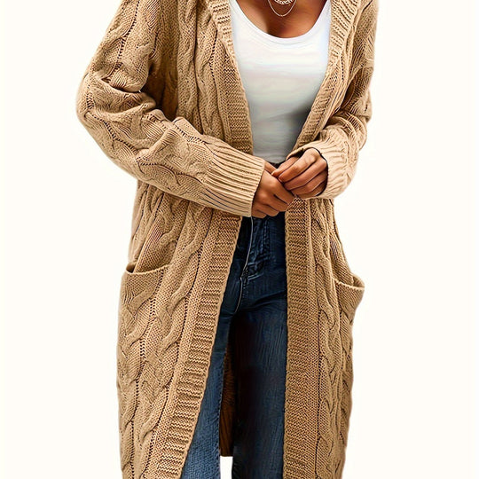 Open-knit cardigan with pockets in a solid color for women