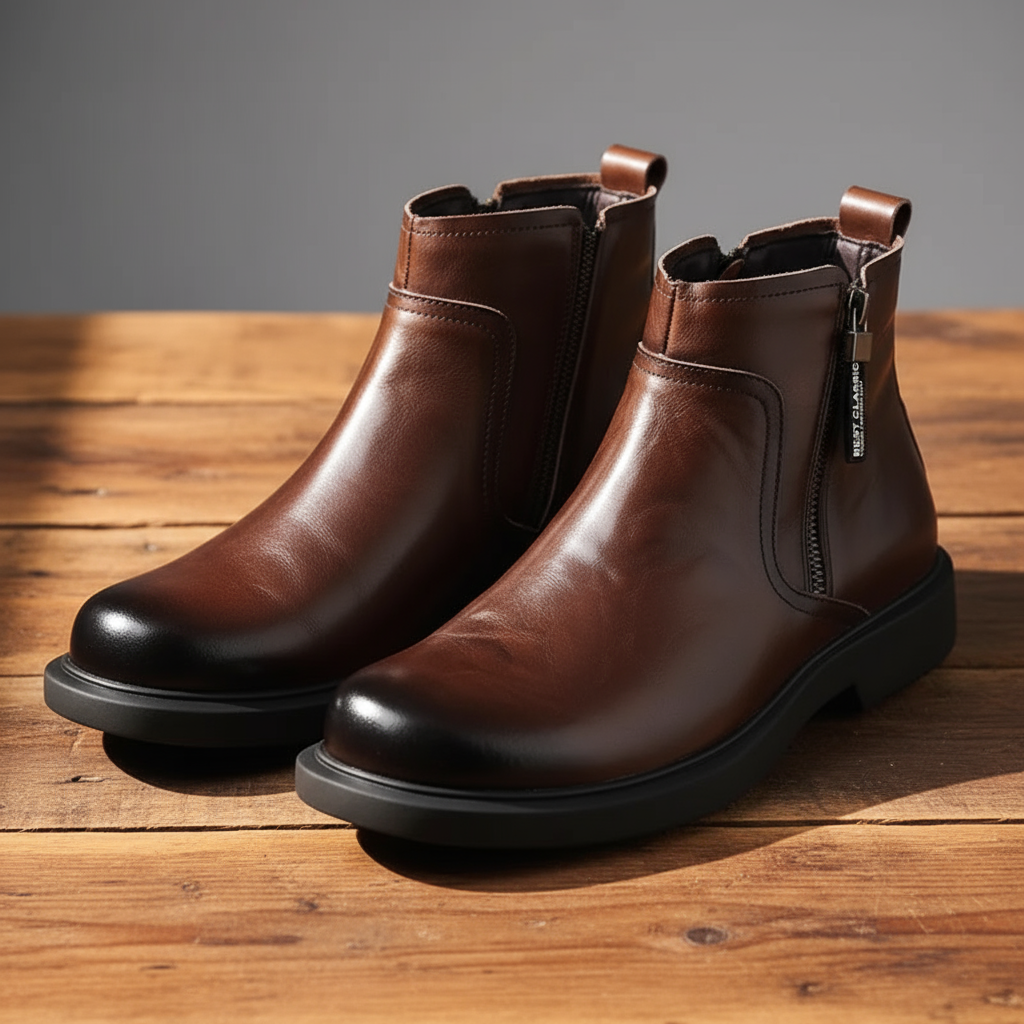 Braune Lederstiefel für Herren mit seitlichem Reißverschluss