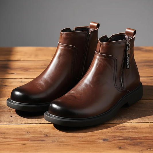 Braune Lederstiefel für Herren mit seitlichem Reißverschluss
