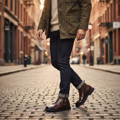 Braune Herren-Lederstiefel mit sichtbarer Profilsohle