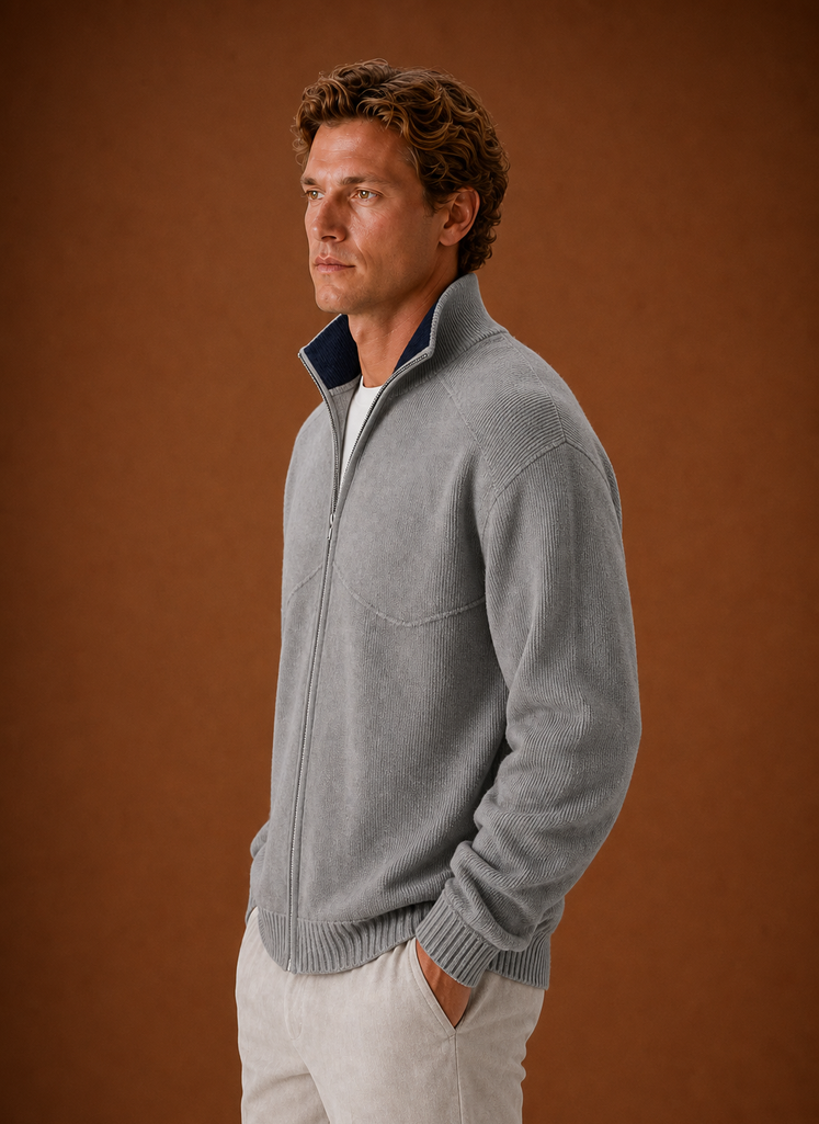 Rückansicht einer Herren-Strickjacke für Herren