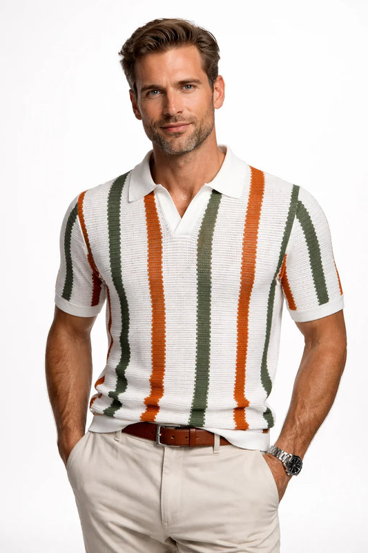 Gestreiftes Strick-Poloshirt für Herren im Retro-Stil