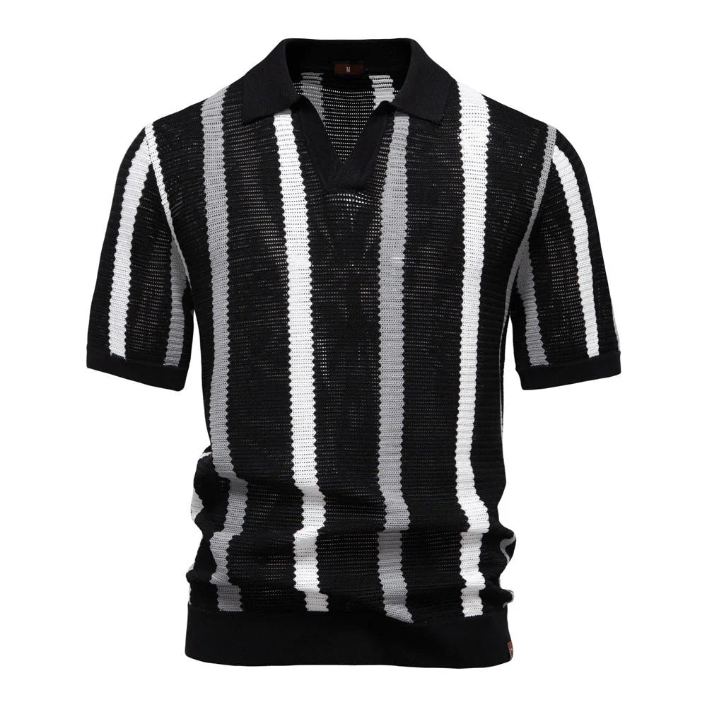 Gestreiftes Strick-Poloshirt für Herren im Retro-Stil