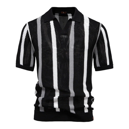 Gestreiftes Strick-Poloshirt für Herren im Retro-Stil
