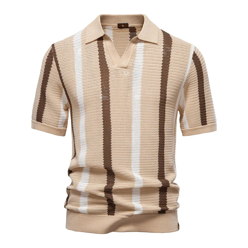 Gestreiftes Strick-Poloshirt für Herren im Retro-Stil