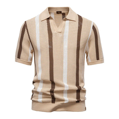 Gestreiftes Strick-Poloshirt für Herren im Retro-Stil