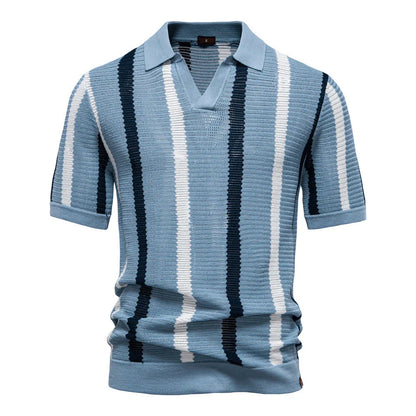 Gestreiftes Strick-Poloshirt für Herren im Retro-Stil