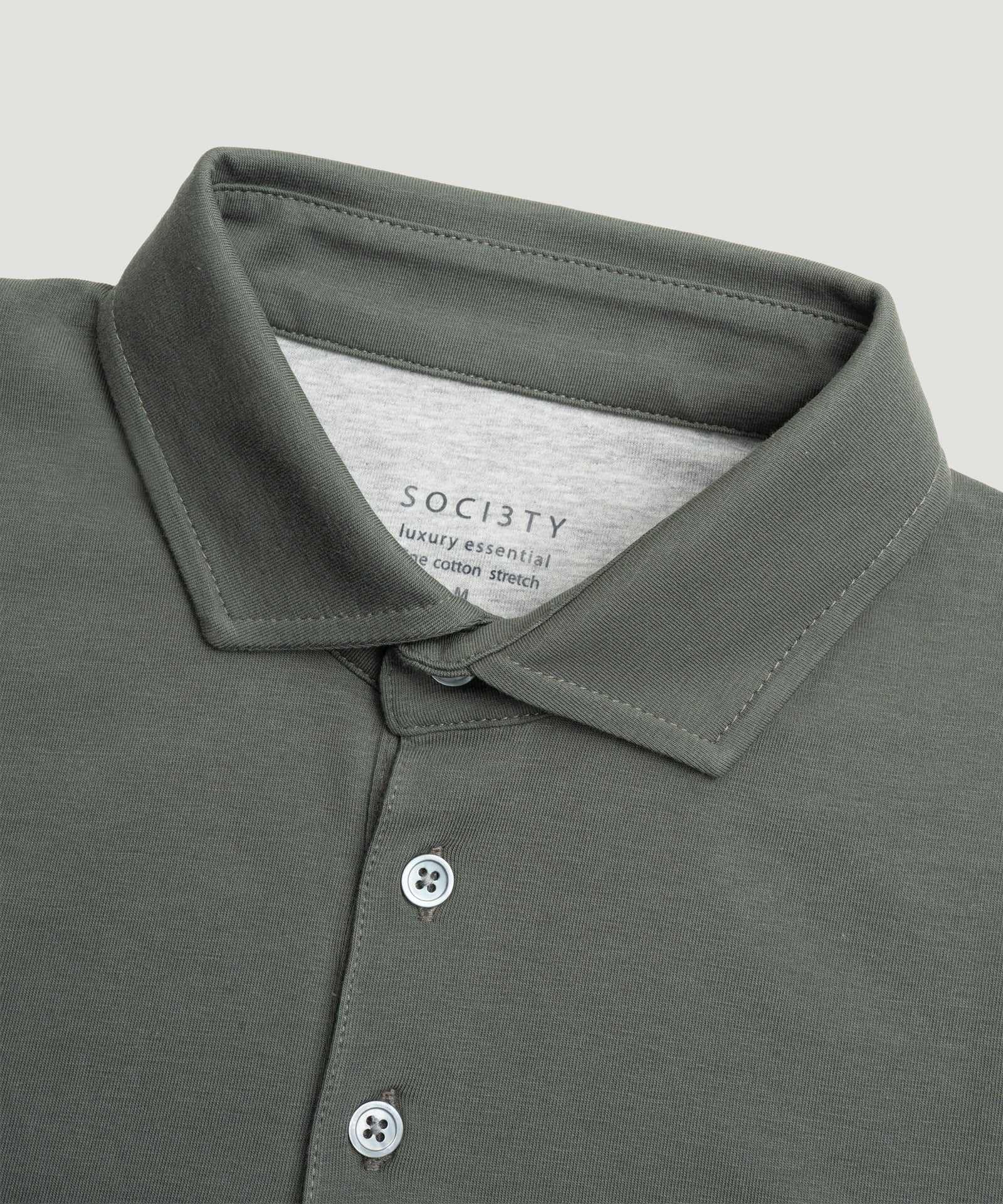Close-up of the classic collar on the men's short sleeve polo shirt