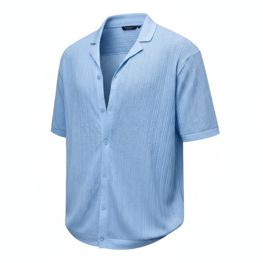 Men's short sleeve revere collar shirt in a relaxed fit, front view