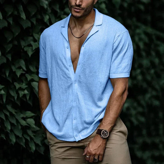 Men's short sleeve revere collar shirt in a relaxed fit, back view