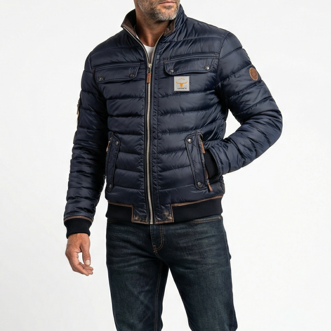 Herrenjacke im Vintage-Stil mit markantem Stehkragen