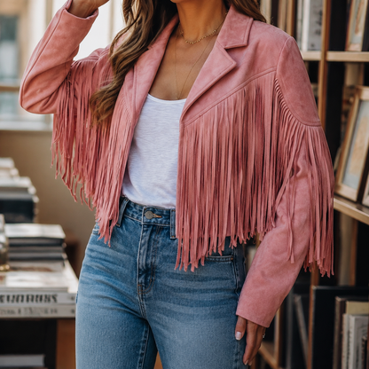 Damen-Westernjacke mit dekorativen Fransen und markantem Reverskragen