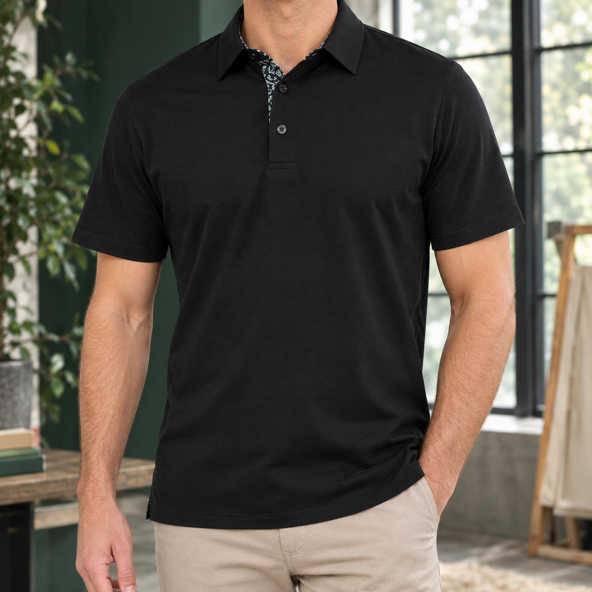 Polo-Shirt Mit Kontrastkragen Aus Webstoff