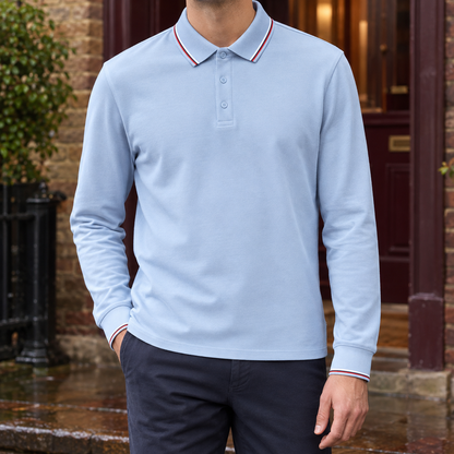 Herren Poloshirt Aus Baumwollmischung Mit Kontrastkante