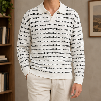Heren Strickpoloshirt Mit V Ausschnitt Und Streifen