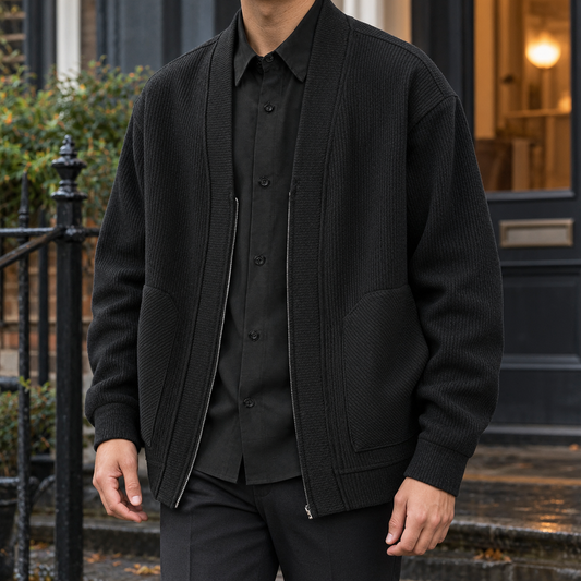 Damen-Rippstrickjacke aus strukturiertem Rippstrick mit durchgehendem Reißverschluss