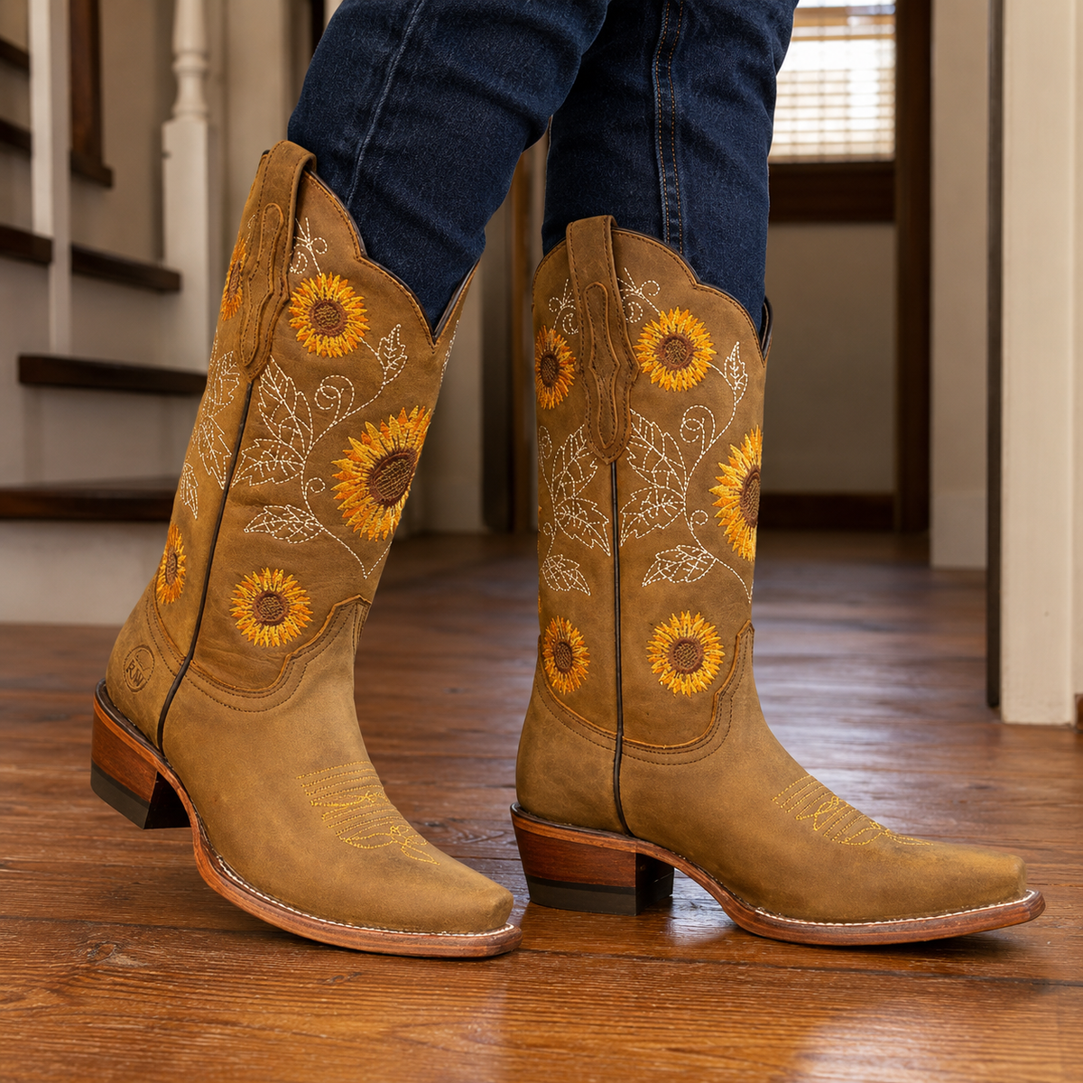 Damen Westernstiefel Mit Blumenstickerei