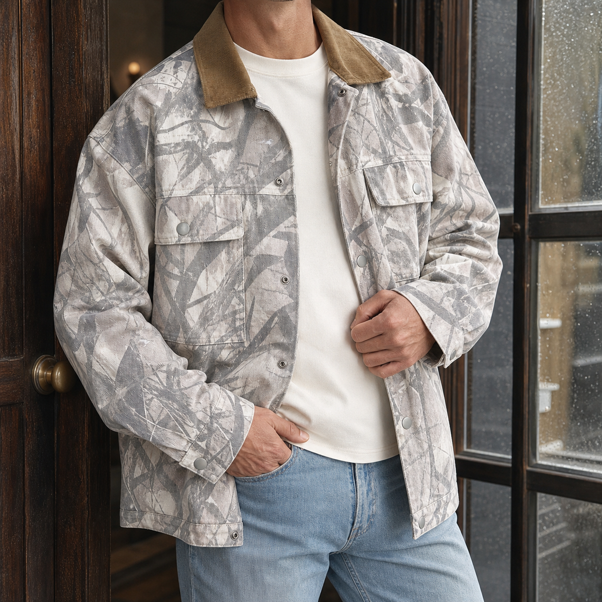 Herren Camouflage Jeansjacke Mit Lockerem Schnitt