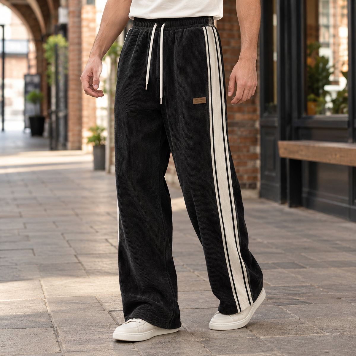 Herrenhose Mit Weitem Bein Und Streifenmuster