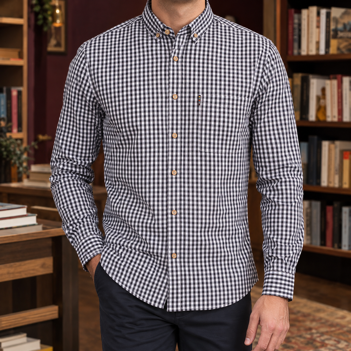 Herrenhemd Vichy Karo Baumwolle Slim Fit