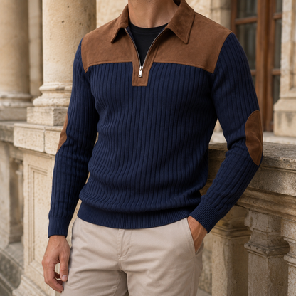 Herren Pullover Mit Viertelreißverschluss Gerippter Strick