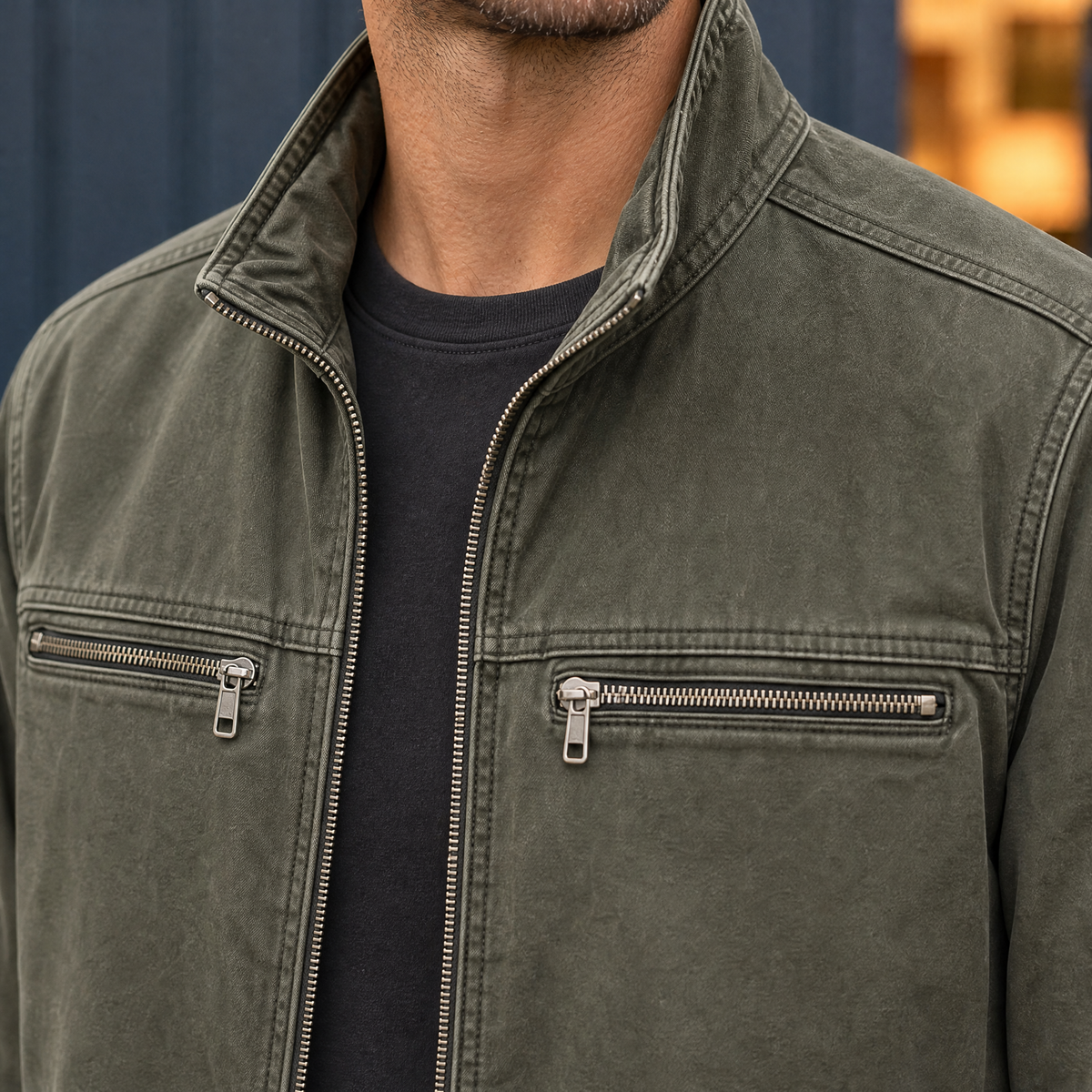 Frontansicht der gewaschenen Jacke aus Baumwollmix für Herren