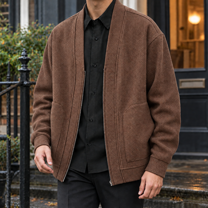 Herren Rippstrickjacke Mit Reißverschluss