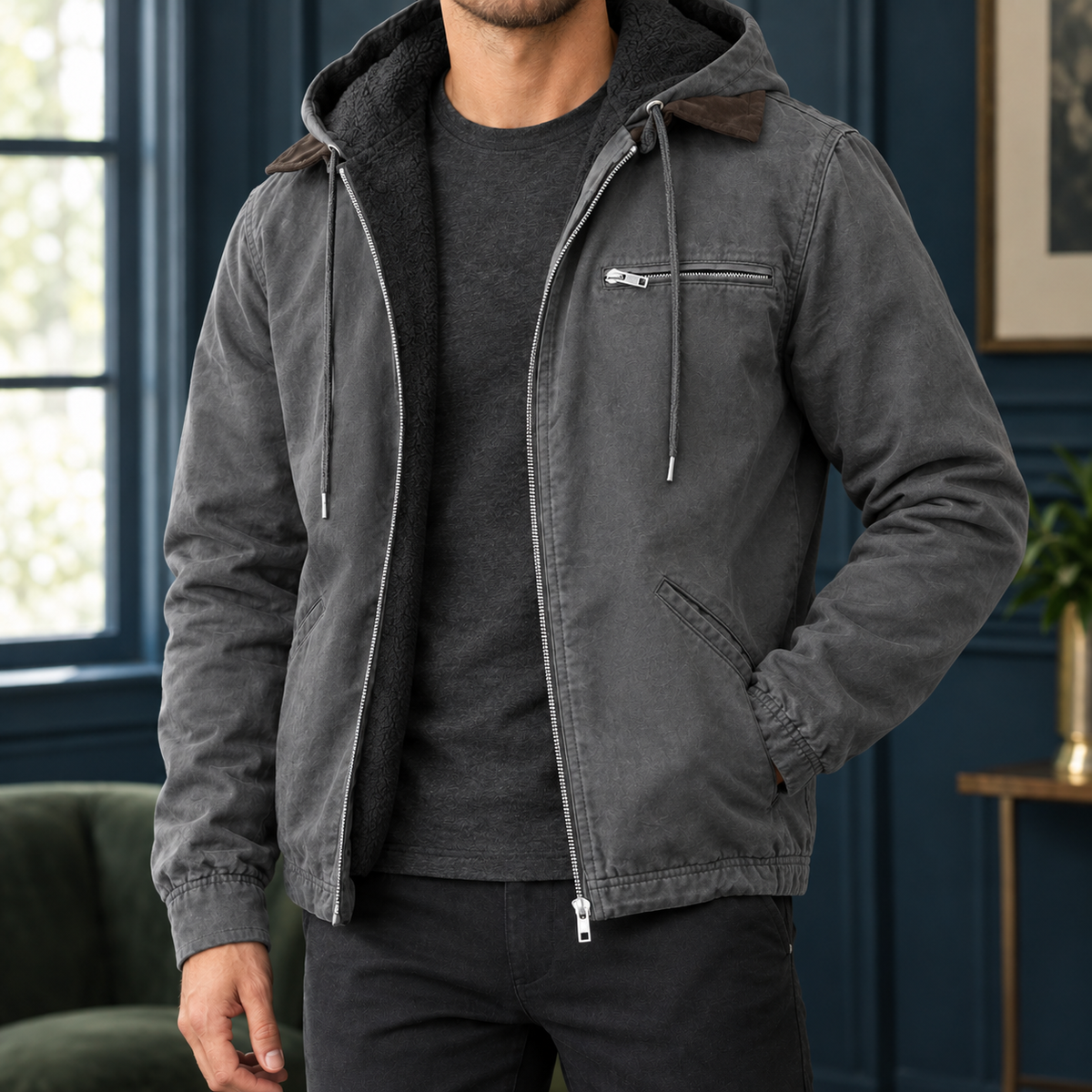 Damen Kapuzenjacke Aus Baumwollmix Mit Reißverschluss
