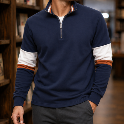 Quarter Zip Pullover Aus Baumwollmix Mit Stehkragen