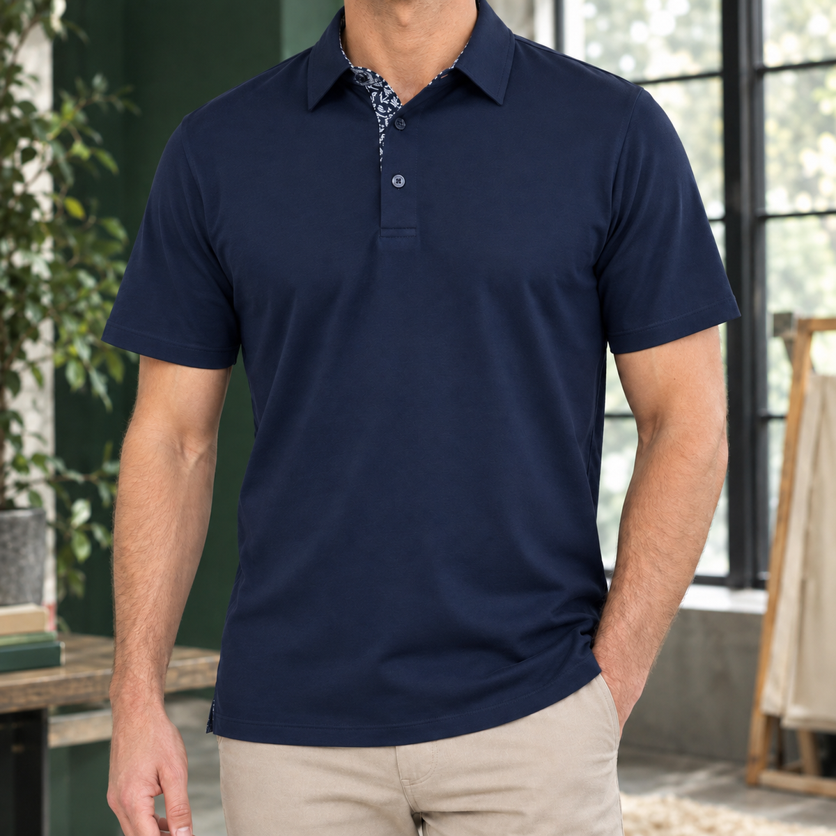 Herren-Polo-Shirt aus Webstoff mit klassischer Knopfleiste
