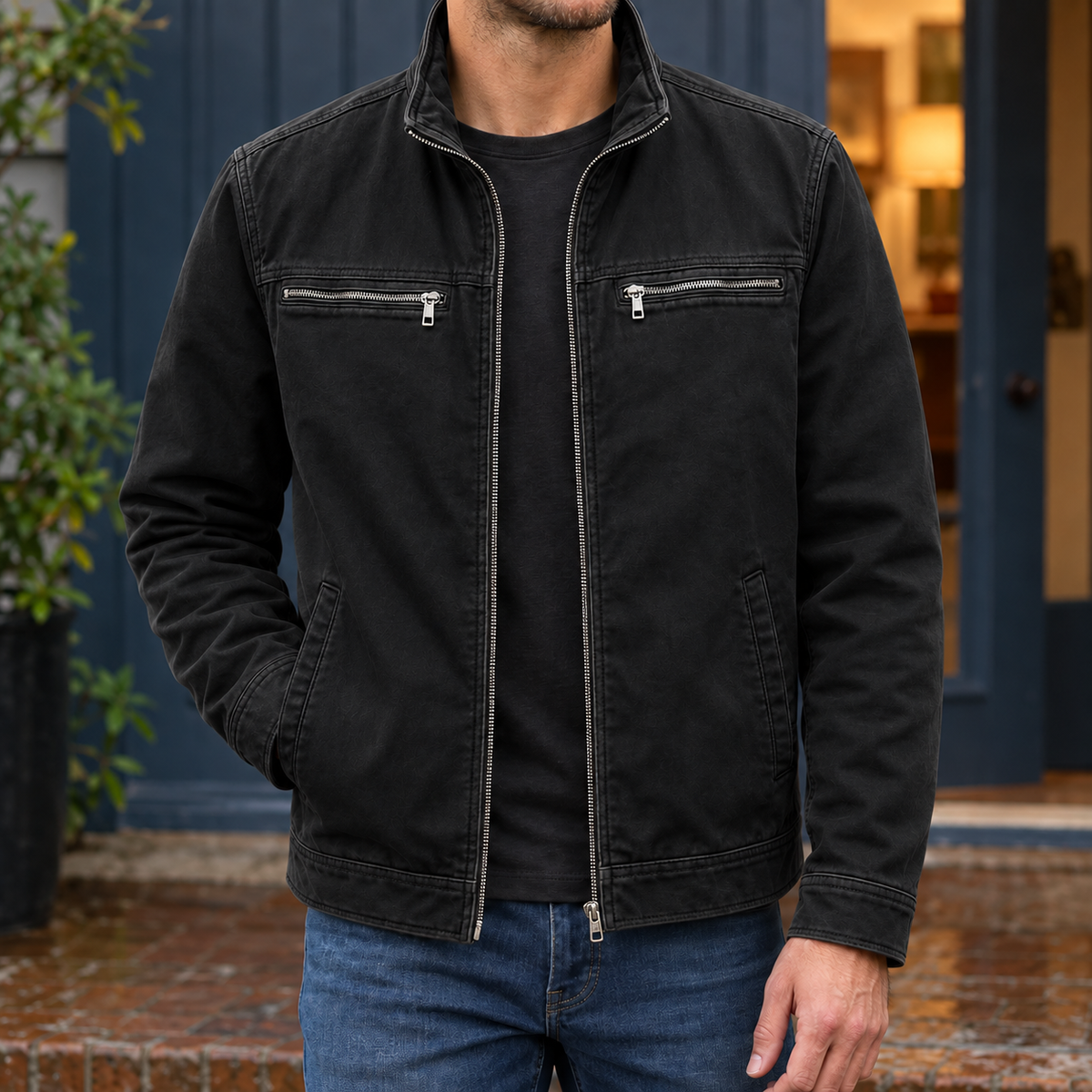 Gewaschene Jacke Aus Baumwollmix Mit Vier Taschen