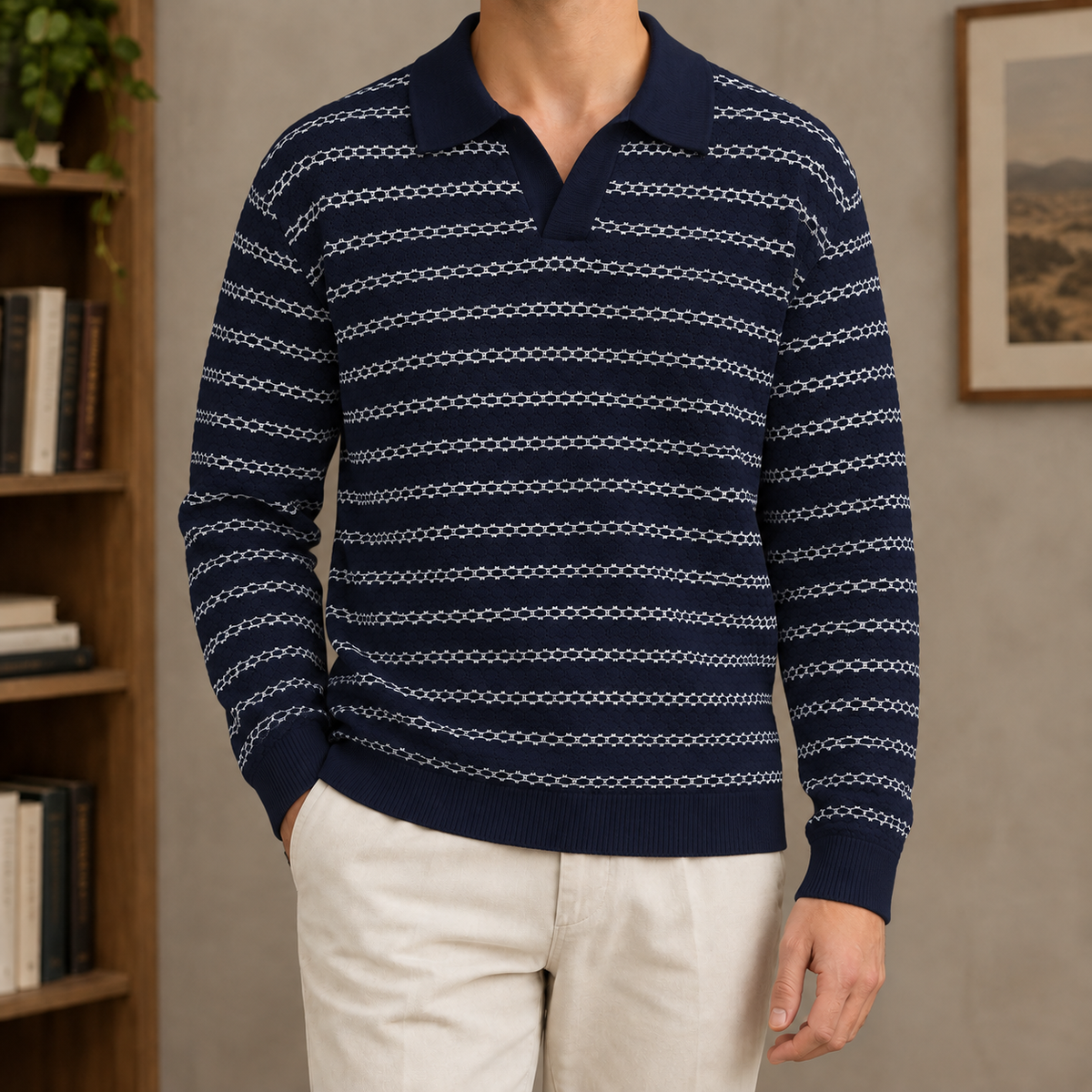 Damen-Strickpoloshirt mit Streifen für einen stilvollen Alltagslook