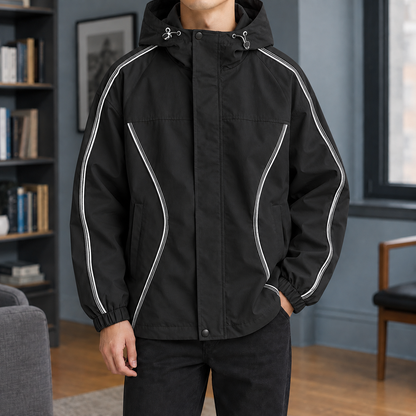 Herrenjacke Mit Kontrastpaspeln Und Kapuze