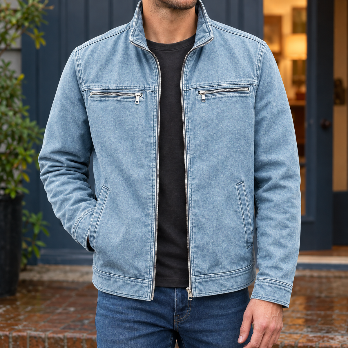 Gewaschene Jacke Aus Baumwollmix Mit Vier Taschen