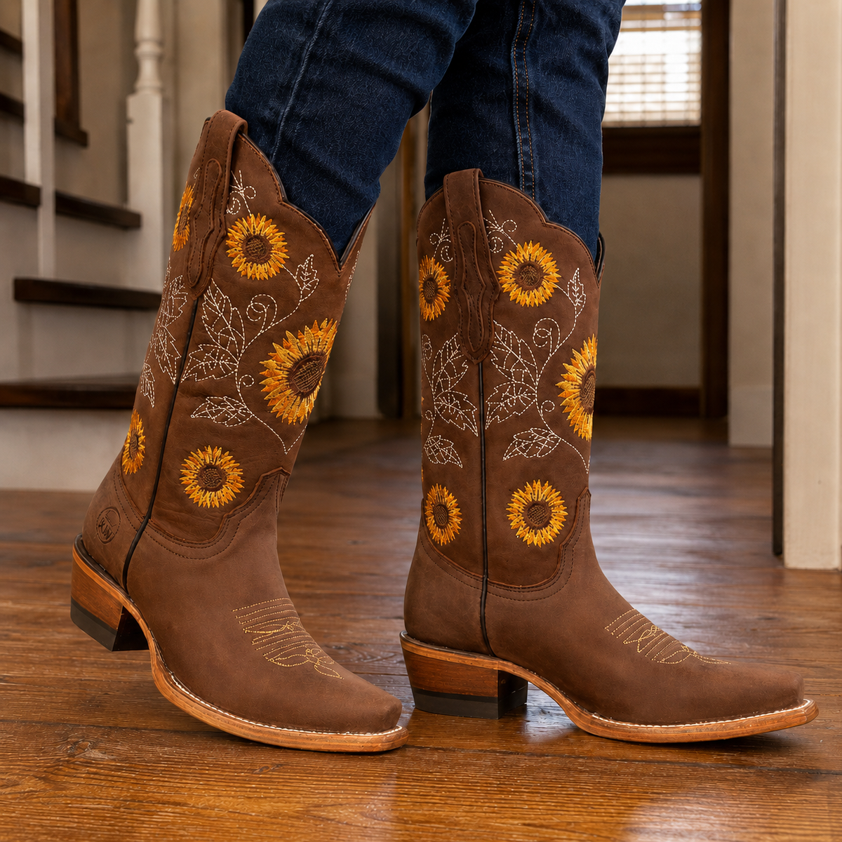 Damen Westernstiefel Mit Blumenstickerei