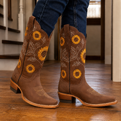 Damen Westernstiefel Mit Blumenstickerei