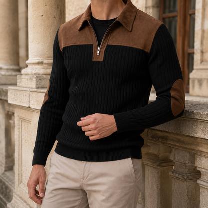 Herren Pullover Mit Viertelreißverschluss Gerippter Strick