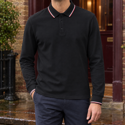 Herren Poloshirt Aus Baumwollmischung Mit Kontrastkante