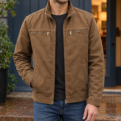 Rückansicht der lässigen Herrenjacke aus Baumwollmix