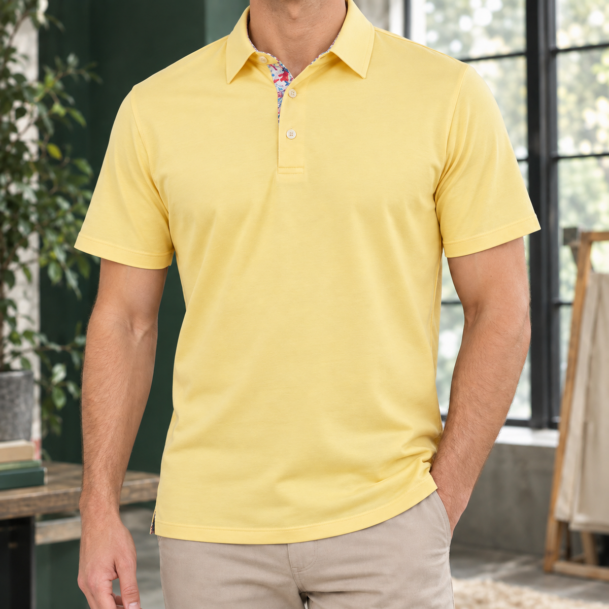 Rückansicht des Herren-Polo-Shirts aus Webstoff