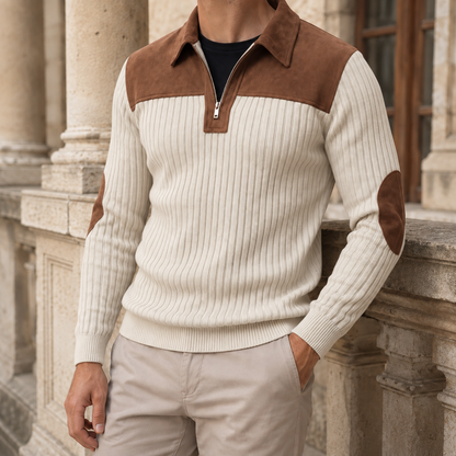 Herren Pullover Mit Viertelreißverschluss Gerippter Strick