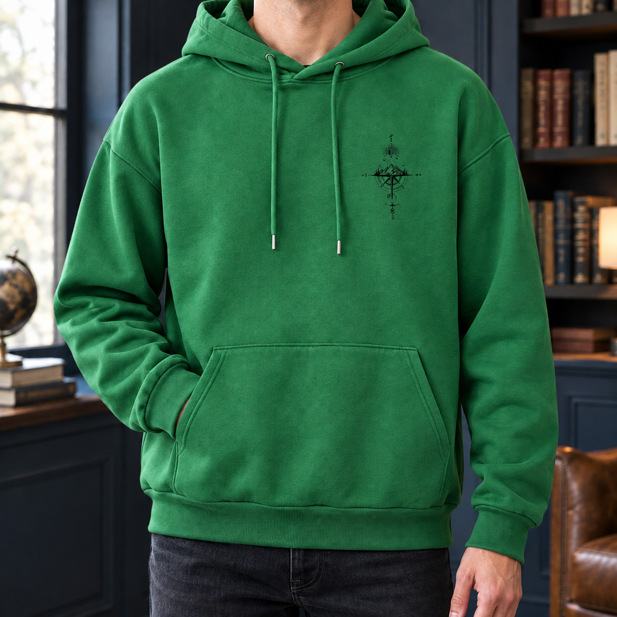 Rückansicht des Herren-Hoodies aus Baumwollmix