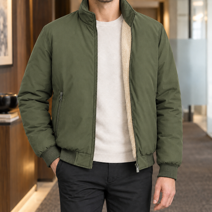 Herren-Stehkragenjacke aus Webstoff mit Rippdetails