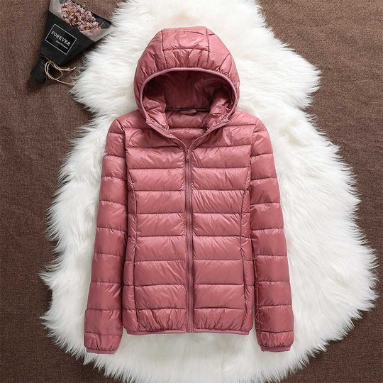 Women's down jacket with hood and classic design 