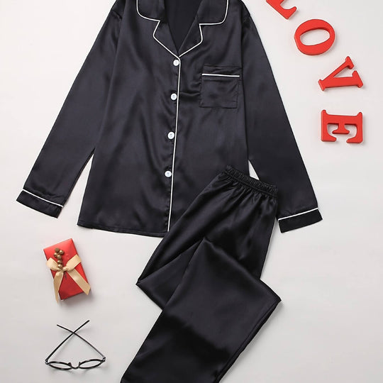 Women's Long Sleeve Pyjama Set with Button Placket 
