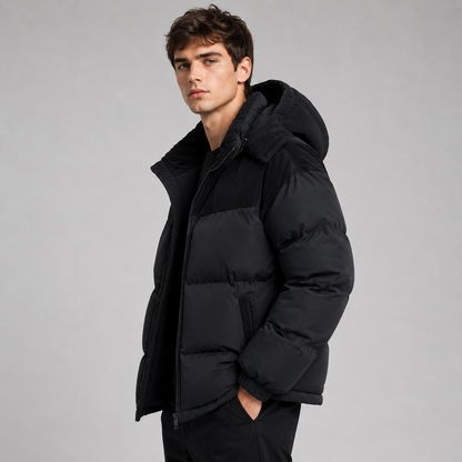 Detailansicht der Kapuze an der Herren-Steppjacke
